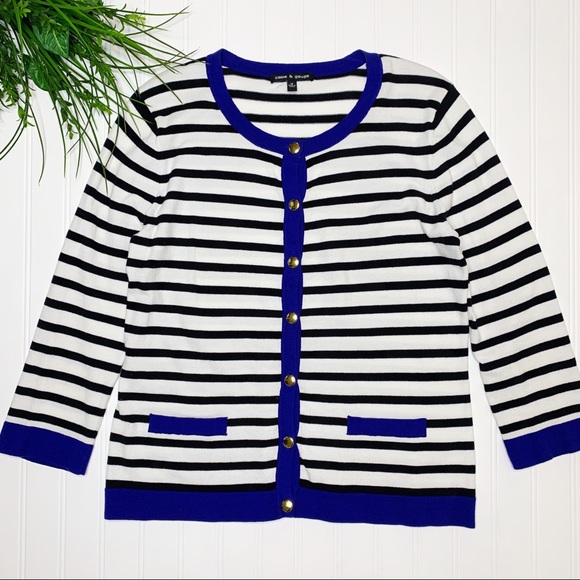 Anthropologie Sweaters - Anthropologie—Cable & Gage—Blue & White Cardigan